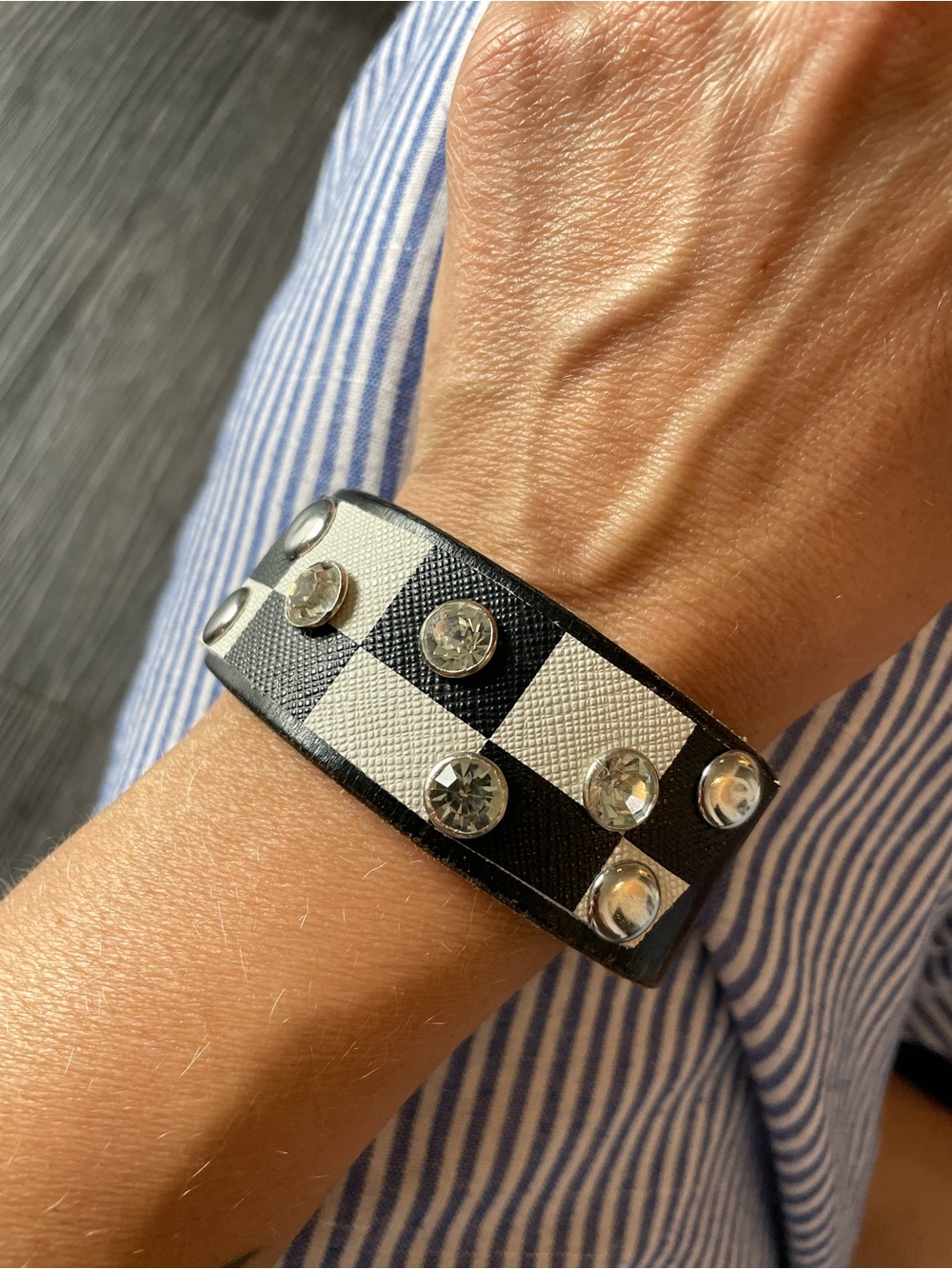 Black and White Check Studded Crystal Bracelet